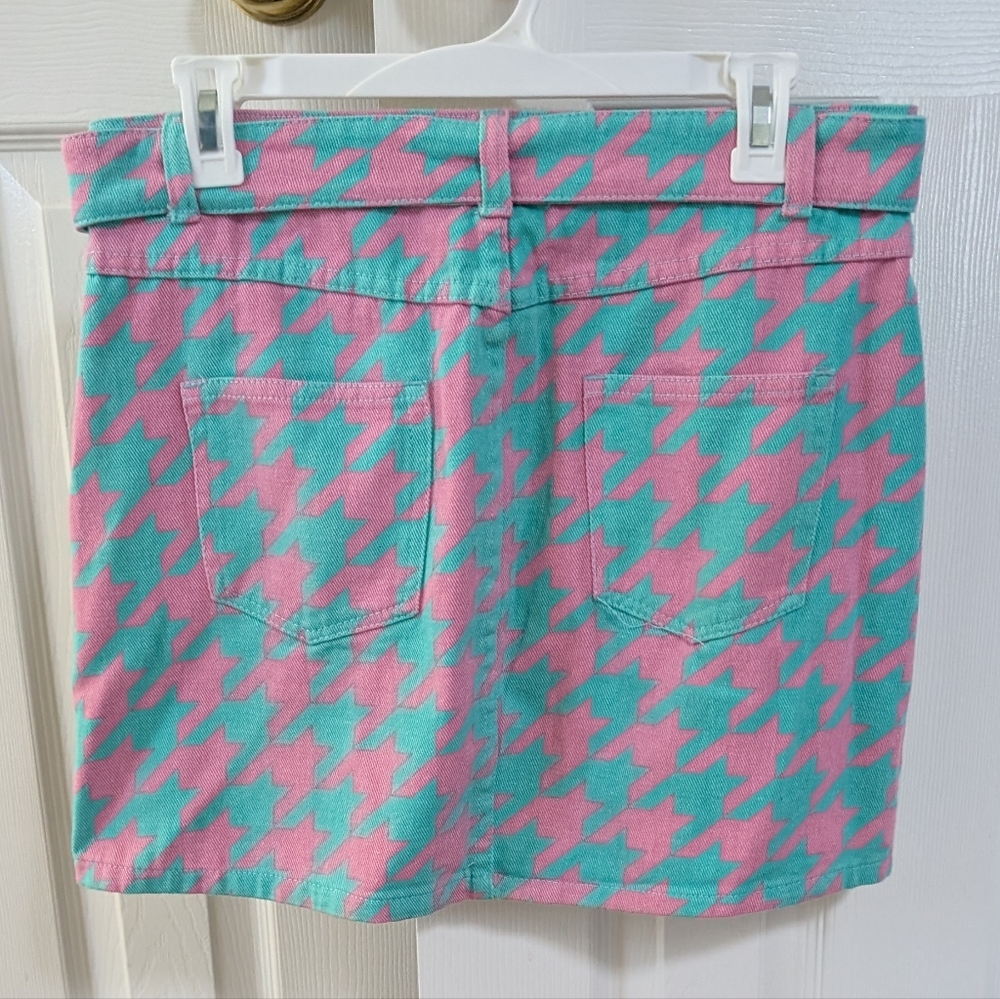 Signature8 Pink and Green Houndstooth Mini Skirt - Picture 3 of 5